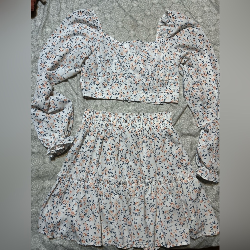 SHEIN Floral Puff Sleeve Dress - White and Multicolor